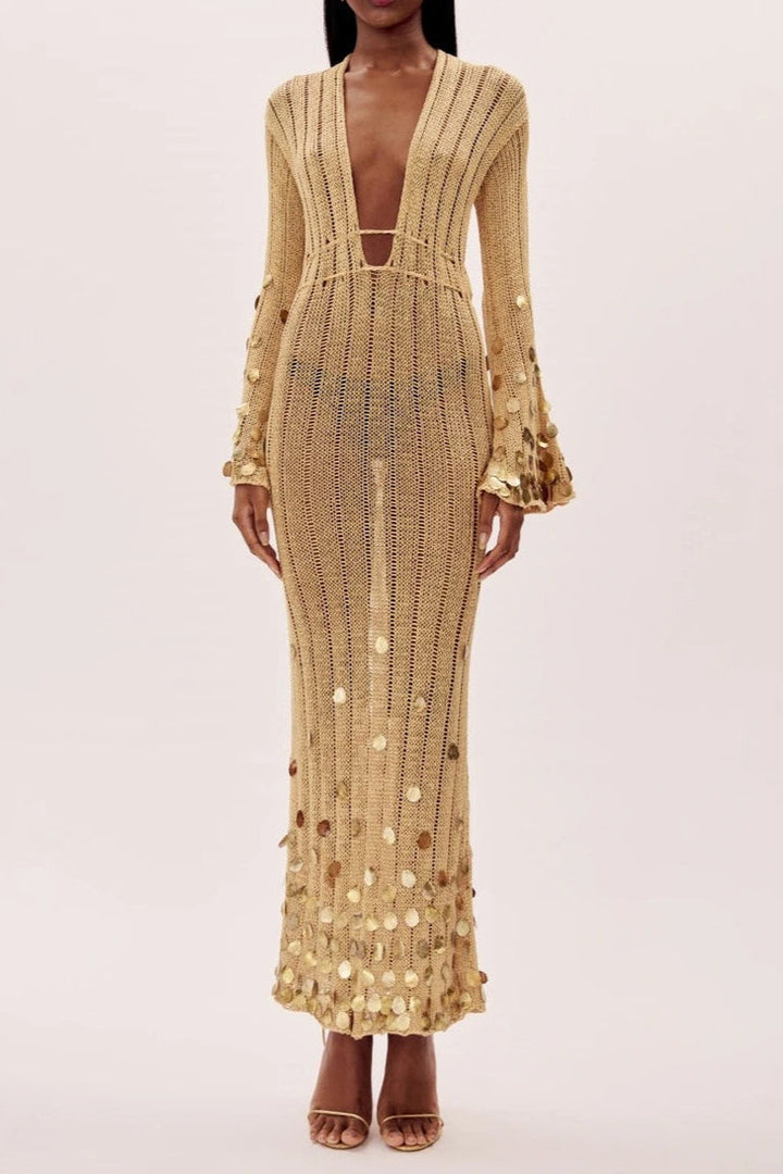 Dolly Gold Knit Maxikjole