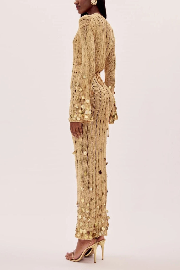 Dolly Gold Knit Maxikjole
