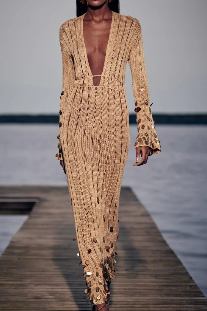 Dolly Gold Knit Maxikjole